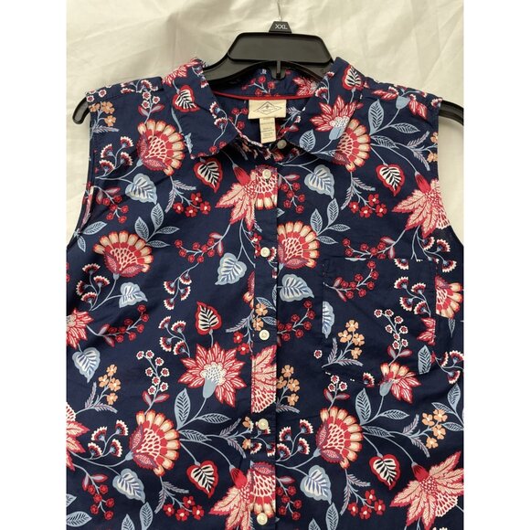 St Johns Bay Navy Red Floral Tank Top Button Women's Size 2XL NWT Pocket Vintage - Picture 2 of 11